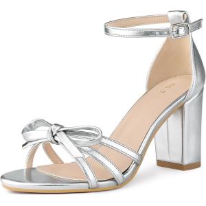 imageAllegra K Womens Bow Decor Ankle Strap Block Heels SandalsSilver