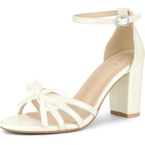 imageAllegra K Womens Bow Decor Ankle Strap Block Heels SandalsWhite