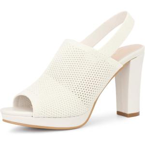 imageAllegra K Womens Peep Toe Platform Slingback Knit Chunky Heels SandalsCream
