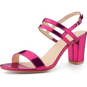 imageAllegra K Womens Slingback Block Heel Ankle Strap SandalsHot Pink