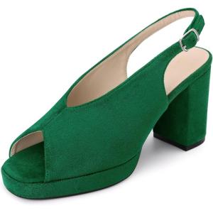 imageAllegra K Womens Square Toe Slingback Platform Heels Chunky Heel SandalsGreen