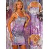 imageAllegra K Sequin Bodycon Mini Dress for Womens Spaghetti Straps Laceup Party Club Sparkle Glitter DressPurple Silver