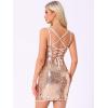 imageAllegra K Sequin Bodycon Mini Dress for Womens Spaghetti Straps Laceup Party Club Sparkle Glitter DressRose Gold