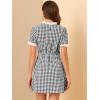 imageAllegra K Women Gingham Dress Summer Short Sleeve Crew Neck Lace Panel Plaid Mini Dresses Halloween Dorothy CostumeBlack