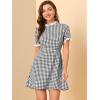 imageAllegra K Women Gingham Dress Summer Short Sleeve Crew Neck Lace Panel Plaid Mini Dresses Halloween Dorothy CostumeBlack