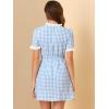 imageAllegra K Women Gingham Dress Summer Short Sleeve Crew Neck Lace Panel Plaid Mini Dresses Halloween Dorothy CostumeBlue