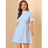 imageAllegra K Women Gingham Dress Summer Short Sleeve Crew Neck Lace Panel Plaid Mini Dresses Halloween Dorothy CostumeBlue
