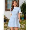 imageAllegra K Women Gingham Dress Summer Short Sleeve Crew Neck Lace Panel Plaid Mini Dresses Halloween Dorothy CostumeBlue