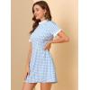 imageAllegra K Women Gingham Dress Summer Short Sleeve Crew Neck Lace Panel Plaid Mini Dresses Halloween Dorothy CostumeBlue