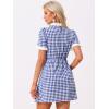 imageAllegra K Women Gingham Dress Summer Short Sleeve Crew Neck Lace Panel Plaid Mini Dresses Halloween Dorothy CostumeBlue White
