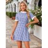 imageAllegra K Women Gingham Dress Summer Short Sleeve Crew Neck Lace Panel Plaid Mini Dresses Halloween Dorothy CostumeBlue White