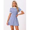 imageAllegra K Women Gingham Dress Summer Short Sleeve Crew Neck Lace Panel Plaid Mini Dresses Halloween Dorothy CostumeBlue White