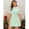 imageAllegra K Women Gingham Dress Summer Short Sleeve Crew Neck Lace Panel Plaid Mini Dresses Halloween Dorothy CostumeGreen