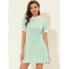 imageAllegra K Women Gingham Dress Summer Short Sleeve Crew Neck Lace Panel Plaid Mini Dresses Halloween Dorothy CostumeGreen