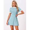 imageAllegra K Women Gingham Dress Summer Short Sleeve Crew Neck Lace Panel Plaid Mini Dresses Halloween Dorothy CostumeLake Blue
