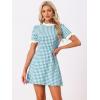 imageAllegra K Women Gingham Dress Summer Short Sleeve Crew Neck Lace Panel Plaid Mini Dresses Halloween Dorothy CostumeLake Blue