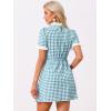 imageAllegra K Women Gingham Dress Summer Short Sleeve Crew Neck Lace Panel Plaid Mini Dresses Halloween Dorothy CostumeLake Blue
