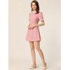 imageAllegra K Women Gingham Dress Summer Short Sleeve Crew Neck Lace Panel Plaid Mini Dresses Halloween Dorothy CostumePink