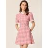 imageAllegra K Women Gingham Dress Summer Short Sleeve Crew Neck Lace Panel Plaid Mini Dresses Halloween Dorothy CostumePink
