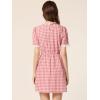 imageAllegra K Women Gingham Dress Summer Short Sleeve Crew Neck Lace Panel Plaid Mini Dresses Halloween Dorothy CostumePink
