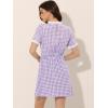 imageAllegra K Women Gingham Dress Summer Short Sleeve Crew Neck Lace Panel Plaid Mini Dresses Halloween Dorothy CostumePurple