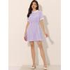 imageAllegra K Women Gingham Dress Summer Short Sleeve Crew Neck Lace Panel Plaid Mini Dresses Halloween Dorothy CostumePurple