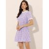 imageAllegra K Women Gingham Dress Summer Short Sleeve Crew Neck Lace Panel Plaid Mini Dresses Halloween Dorothy CostumePurple