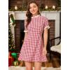 imageAllegra K Women Gingham Dress Summer Short Sleeve Crew Neck Lace Panel Plaid Mini Dresses Halloween Dorothy CostumeRed