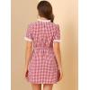 imageAllegra K Women Gingham Dress Summer Short Sleeve Crew Neck Lace Panel Plaid Mini Dresses Halloween Dorothy CostumeRed