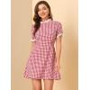imageAllegra K Women Gingham Dress Summer Short Sleeve Crew Neck Lace Panel Plaid Mini Dresses Halloween Dorothy CostumeRed