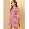 imageAllegra K Women Gingham Dress Summer Short Sleeve Crew Neck Lace Panel Plaid Mini Dresses Halloween Dorothy CostumeRed