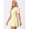 imageAllegra K Women Gingham Dress Summer Short Sleeve Crew Neck Lace Panel Plaid Mini Dresses Halloween Dorothy CostumeYellow White