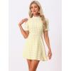 imageAllegra K Women Gingham Dress Summer Short Sleeve Crew Neck Lace Panel Plaid Mini Dresses Halloween Dorothy CostumeYellow White