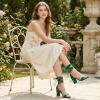 imageAllegra K Womens Floral Heels Satin Lace Up Chunky Heel SandalsDark Green