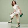 imageAllegra K Womens Floral Heels Satin Lace Up Chunky Heel SandalsDark Green