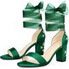 imageAllegra K Womens Floral Heels Satin Lace Up Chunky Heel SandalsDark Green