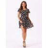imageAllegra K Womens Floral Printed Spring Summer Flare Short Sleeve Laceup V Neck Chiffon DressBlack B