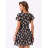 imageAllegra K Womens Floral Printed Spring Summer Flare Short Sleeve Laceup V Neck Chiffon DressBlack B