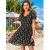 imageAllegra K Womens Floral Printed Spring Summer Flare Short Sleeve Laceup V Neck Chiffon DressBlack Floral