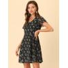 imageAllegra K Womens Floral Printed Spring Summer Flare Short Sleeve Laceup V Neck Chiffon DressBlack Floral