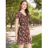imageAllegra K Womens Floral Printed Spring Summer Flare Short Sleeve Laceup V Neck Chiffon DressBlack Red
