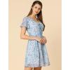 imageAllegra K Womens Floral Printed Spring Summer Flare Short Sleeve Laceup V Neck Chiffon DressBlue