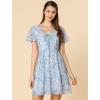imageAllegra K Womens Floral Printed Spring Summer Flare Short Sleeve Laceup V Neck Chiffon DressBlue