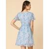 imageAllegra K Womens Floral Printed Spring Summer Flare Short Sleeve Laceup V Neck Chiffon DressBlue