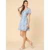 imageAllegra K Womens Floral Printed Spring Summer Flare Short Sleeve Laceup V Neck Chiffon DressBlue