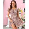 imageAllegra K Womens Floral Printed Spring Summer Flare Short Sleeve Laceup V Neck Chiffon DressDark Pink