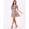 imageAllegra K Womens Floral Printed Spring Summer Flare Short Sleeve Laceup V Neck Chiffon DressDark Pink
