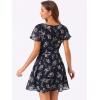 imageAllegra K Womens Floral Printed Spring Summer Flare Short Sleeve Laceup V Neck Chiffon DressDeep Blue
