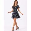 imageAllegra K Womens Floral Printed Spring Summer Flare Short Sleeve Laceup V Neck Chiffon DressDeep Blue