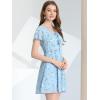 imageAllegra K Womens Floral Printed Spring Summer Flare Short Sleeve Laceup V Neck Chiffon DressLight Blue